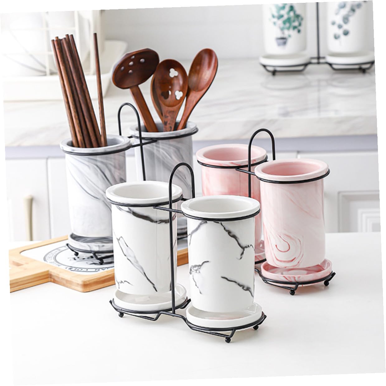 Support de Rangement pour Baguettes Égouttoir Facile à Nettoyer en Céramique et Fer Blanc Design Simple et Élégant Cuisine Maison