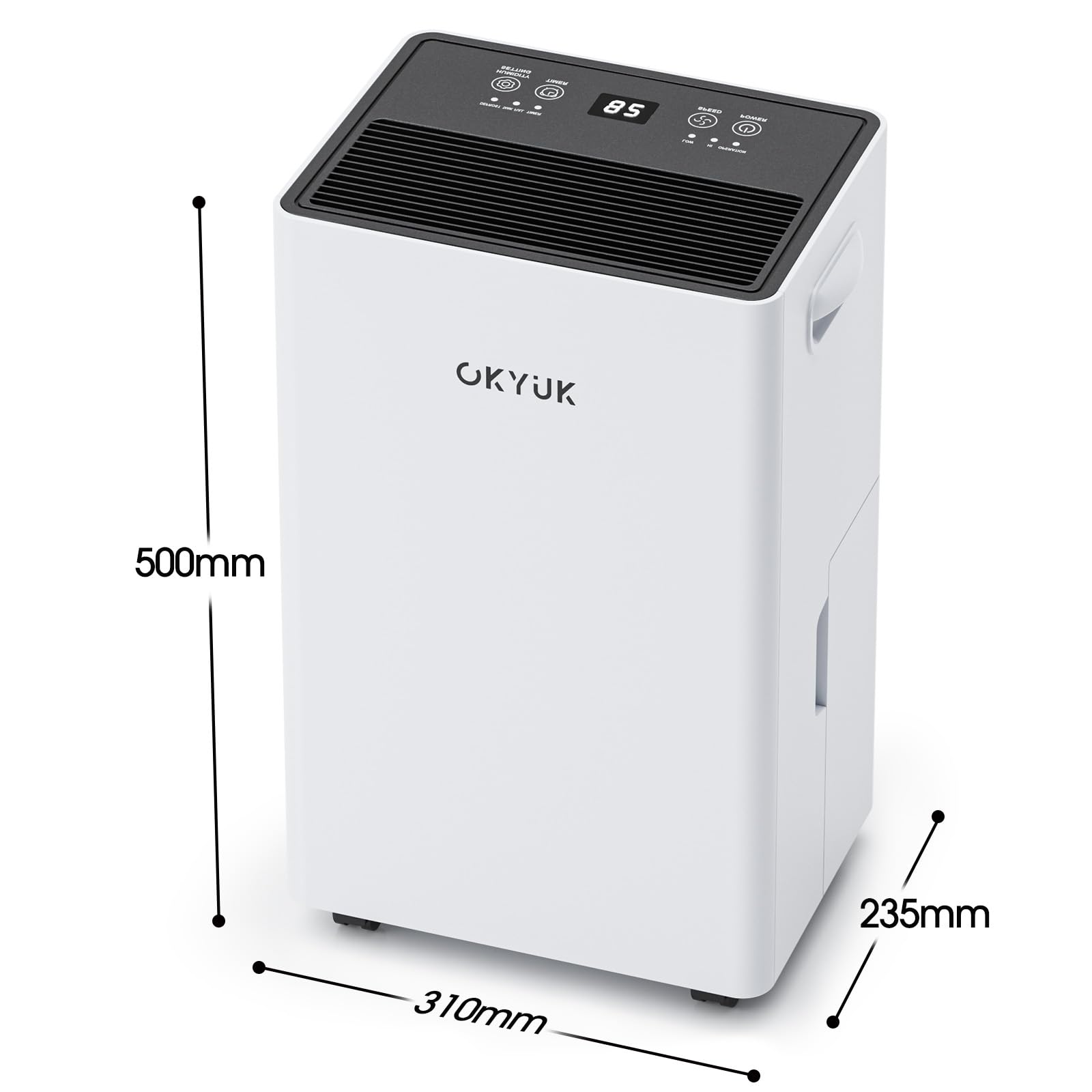 OKYUK Deumidificatore 20L/Giorno, deumidificatore casa 5.5L serbatoio d'acqua, 60 m²con spegnimento automatico Timing 24H, bagno, camera da letto, cantina.Sost. 1 anno, Garan. 10 anni. (20L Bianco)