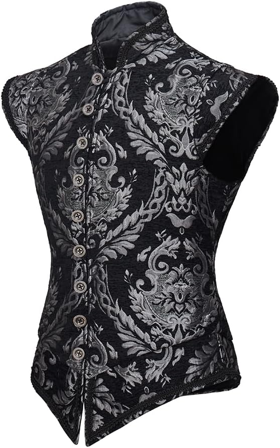 CosplayDiy Mens Tudor Vest Victorian Suit Vest Tudor Jerkin Gothic Steampunk Waistcoat - Image 2