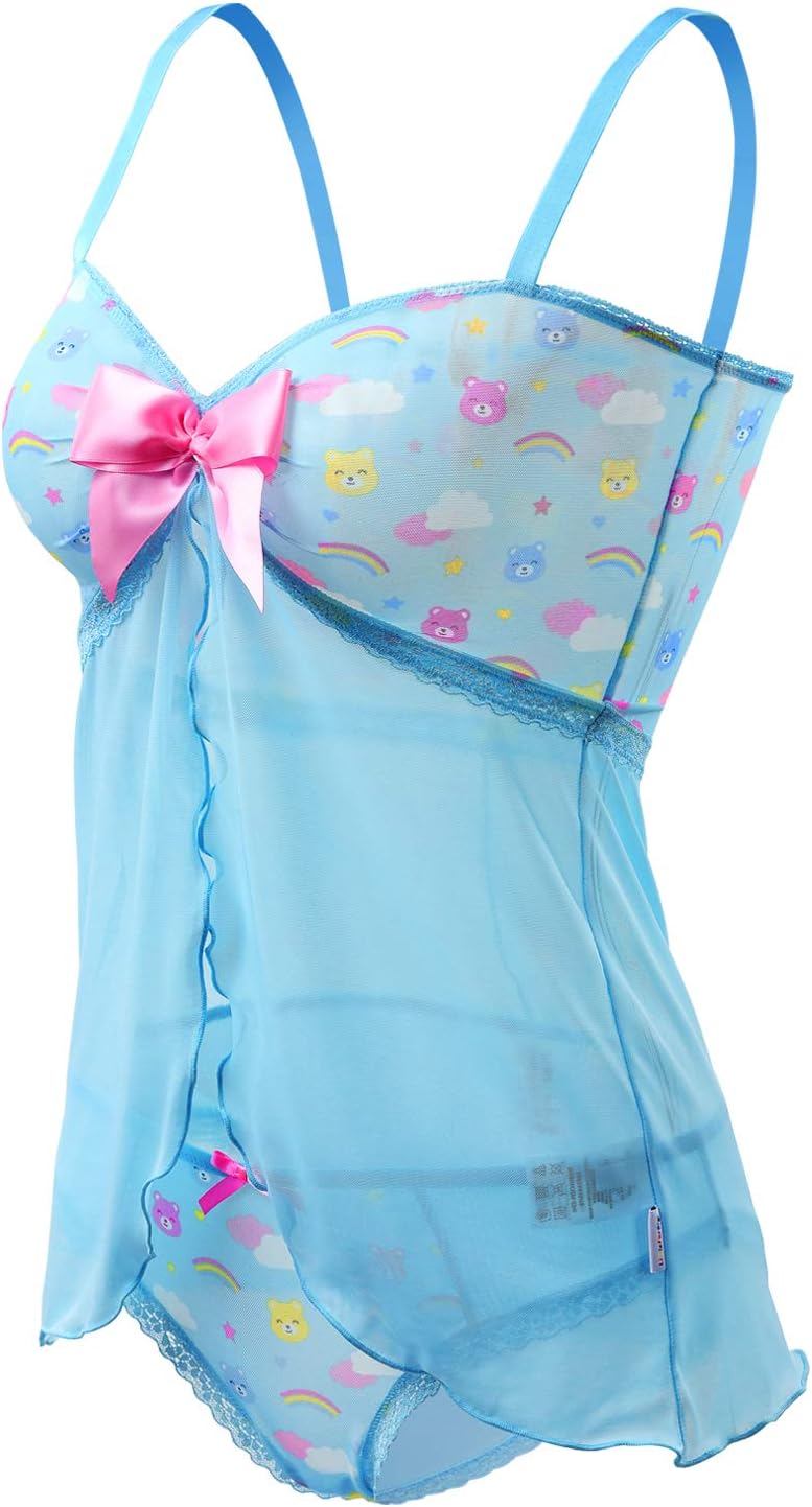 Littleforbig Women Nightwear Lace Babydoll Strap Chemise Halter Lingerie V Neck Sleepwear - Usagi Moon Teddy Friends - Image 5