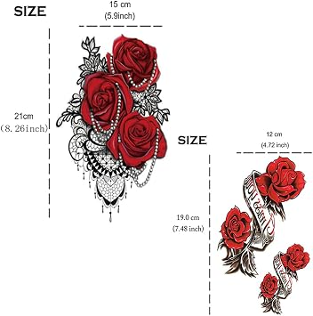 Yesallwas 4 Sheets Large Temporary Tattoo Sticker Fake Tattoos for Women Girls Models,Waterproof Long Lasting Body Art Makeup Sexy Realistic Arm Tattoos -Rose, Flowers,Jewelry 5.9x8.26inche (A)