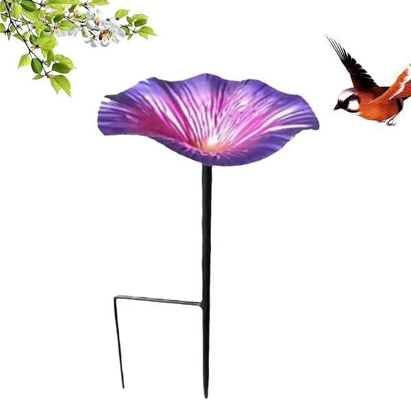 Vaschetta Per Uccelli Da Giardino - Vaschetta Per Uccelli In Metallo Con Pali Da Giardino | Stazioni Di Irrigazione Per A-pi A Forma Di Fi-ore Resistenti Alle Intemperie Per Patio, Prato (Viola) - 3