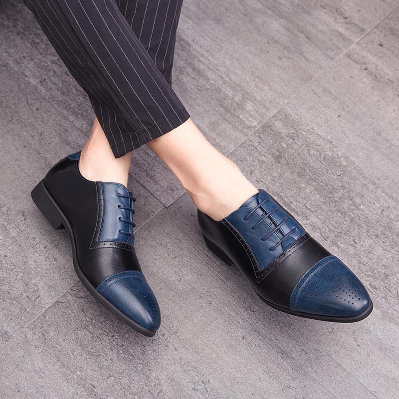 Dress Two Tone Oxford Shoes for Men's Lace Up Top-Grain Leather Business Non Slip Block Heel Anti-Slip Shoe2