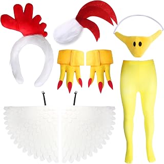 Kyson Chicken Costume 7Pcs Rooster Comb Headband Tail Nose Feet Covers Wing Tight for Halloween thanksgiving Animal Role Play