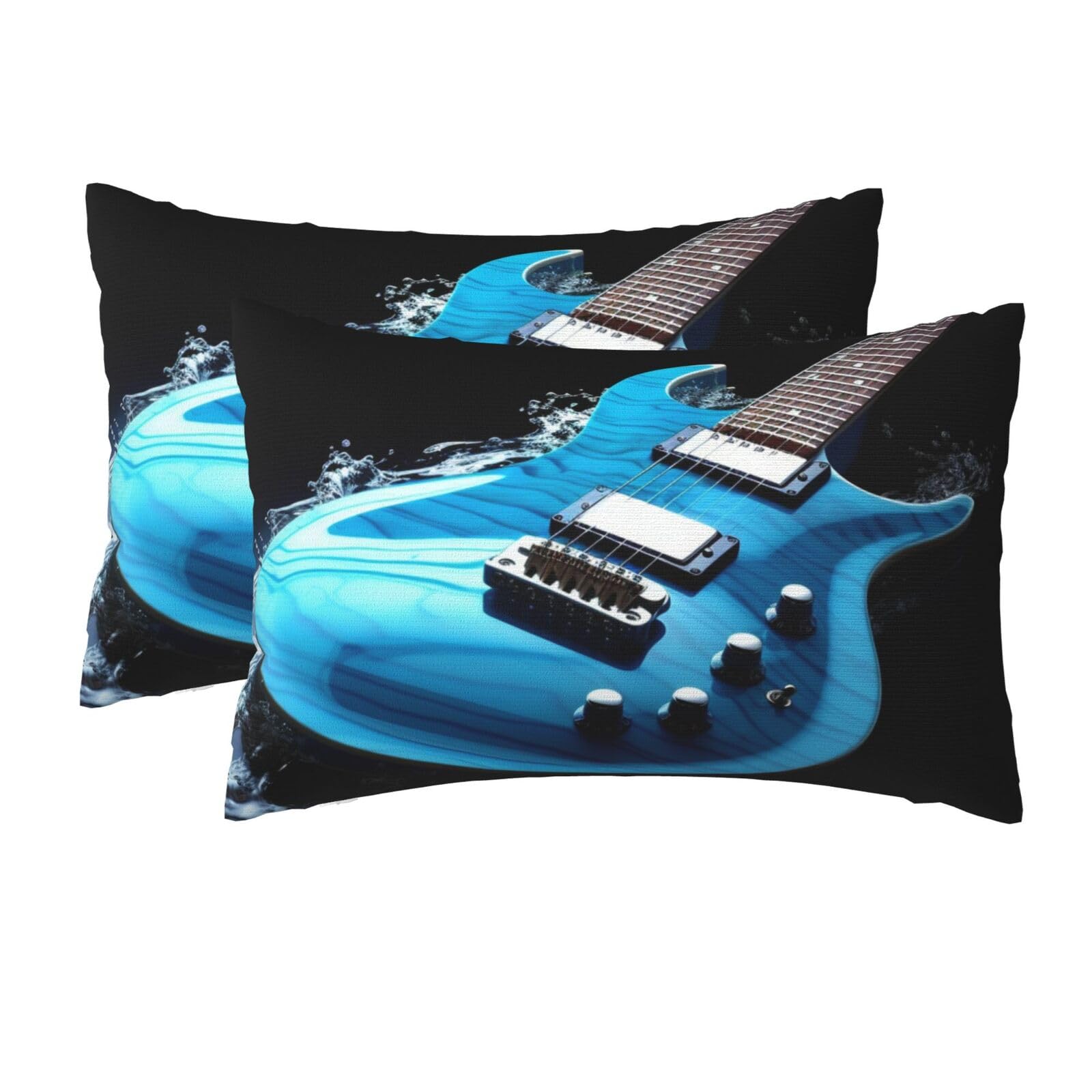 2 Pack Queen Pillow Cases with Hidden Zipper, Soft Breathable Pillow Covers for Hair and Skin, Blue Guitar Pillowcases 20"x30" Bed Pillow Protectors Cover for Sleeping Gifts