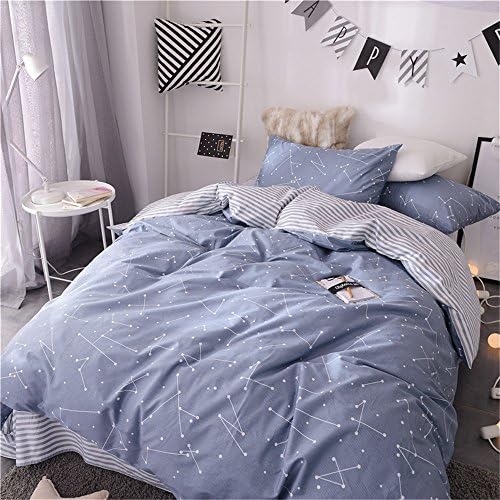 VM VOUGEMARKET Kids Duvet Cover Set Twin Blue,Premium Cotton Constellation Stars Printed Bedding Set,Galaxy Theme Comforter Cover with Zipper-Twin,Constellation