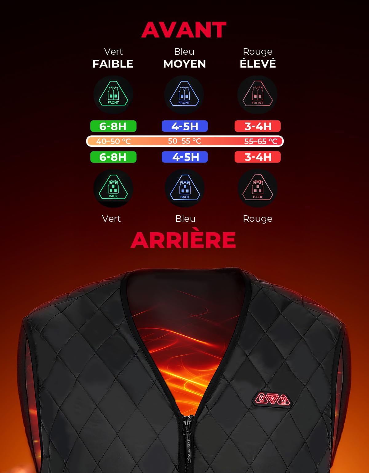 KEMIMOTO Gilet Chauffant Hommes, Double Contrôle 8 Zones de Chaleur, Veste Chauffante Homme Thermique Intelligent avec Col en V, 3 Niveaux de Chaleur Idéal pour L'hiver (Sans Batterie)