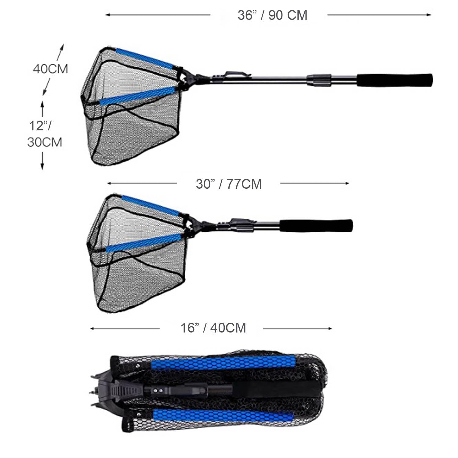 Floating Fishing Net with Folding Telescopic Pole Handle : Durable Nylon Mesh, Easy Catch & Release, Ideal for Various Fish Species and Kayak Fishing