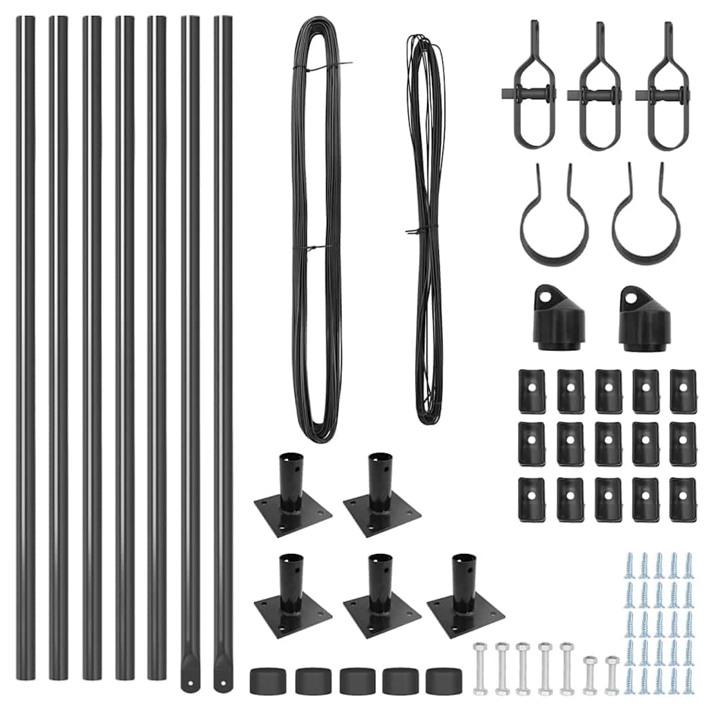 Juego de 7 postes de valla para hormigón, acero recubierto de polvo gris con base de hormigón, estaca de 90 cm para jardín, terraza, parcela para fijación resistente al viento