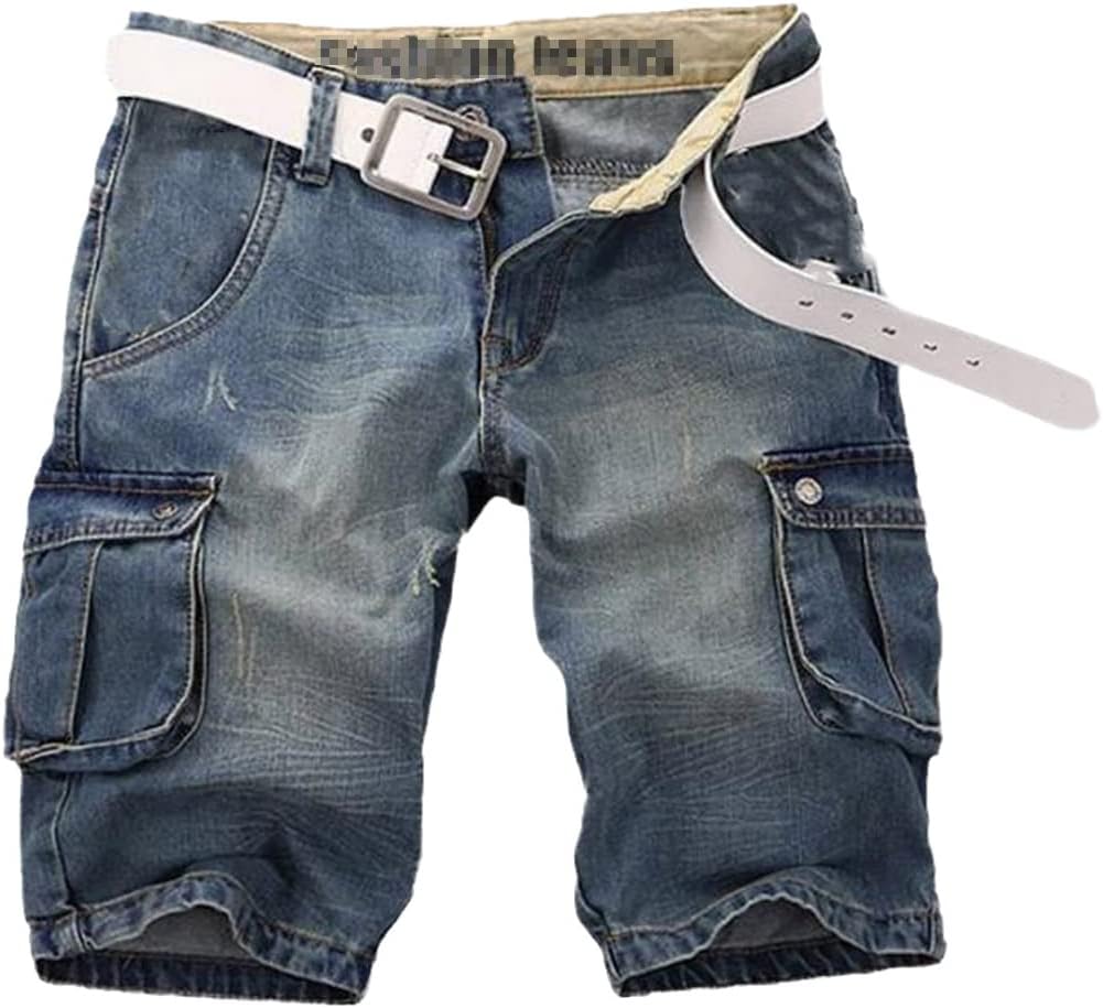 Summer Men's Jeans Shorts Straight Multi-Pocket Baggy Cargo Cowboy Bottoms Denim Shorts