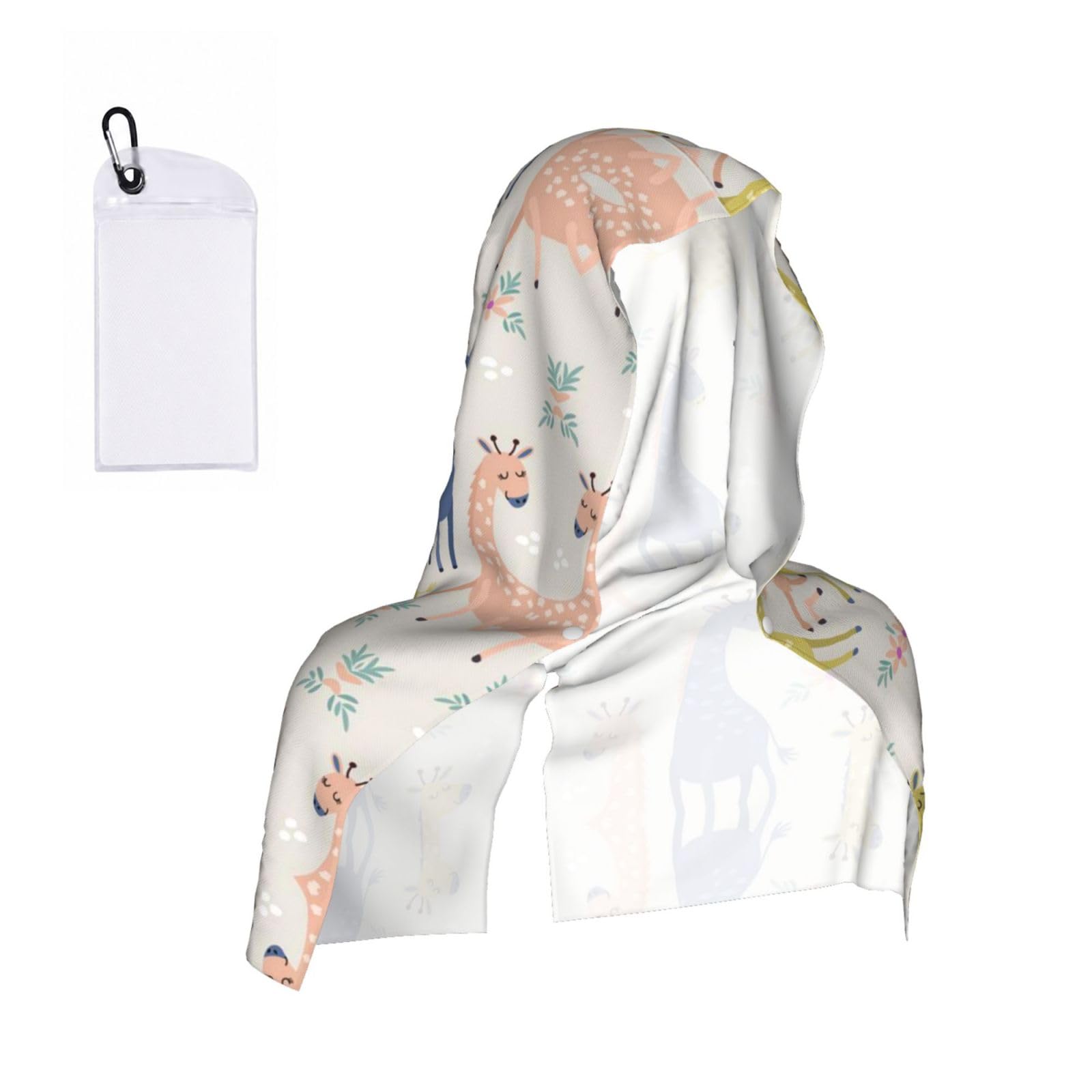 SATUSA Cute Giraffe Print Cooling Hoodie Towel, Cooling Towels For Neck And Face, Quick Drying Absorbent Cooling Head Towel Beach Camping Gym Construction(2pcs)