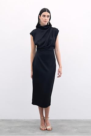 Sateen D me Detayl  Uzun Elbise, 38, STN139KEL1708, Siyah, Kad n