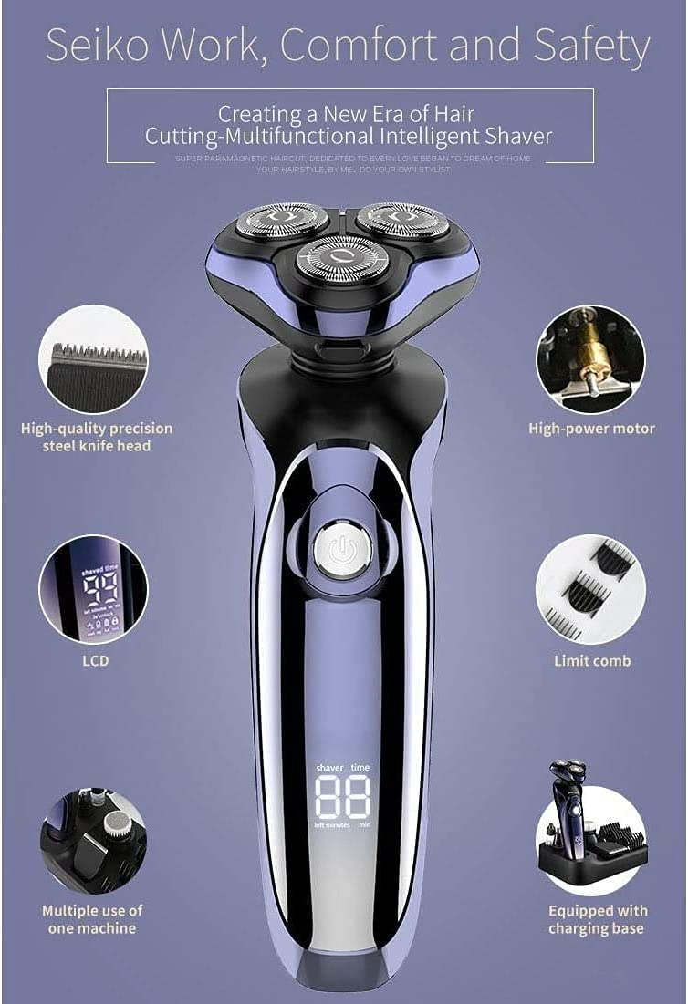 Rasoio elettrico da uomo 4D Ricaricabile Rasoi Rotanti Trimmer Barba Rasoi Viso Impermeabile Wet & Dry Cordless con Pop-up Trimmer