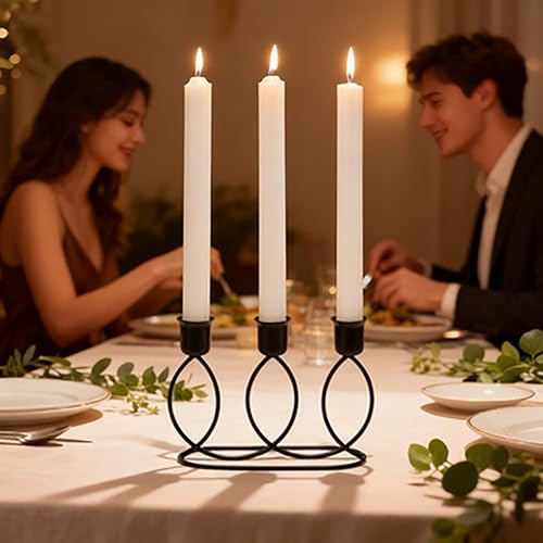 Miniatura 8 de Candelabros negros de metal portavelas – Candelabros de 3 brazos para fiesta temática, centro de mesa, decoración de comedor, cumpleaños