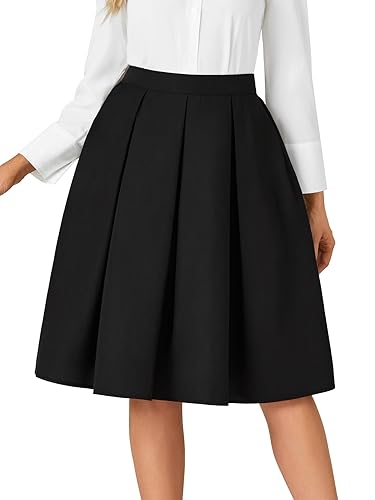 Women's A Line Pleated High Waisted Midi Skirts with Pockets