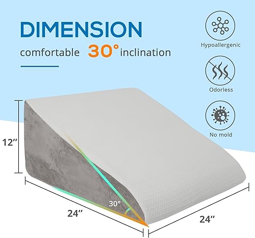 Miniatura 5 de Sasttie Almohada de cuña de espuma viscoelástica de 12 pulgadas para dormir, reflujo ácido, dolor de espalda, poscirugía y ronquidos, diseñada con