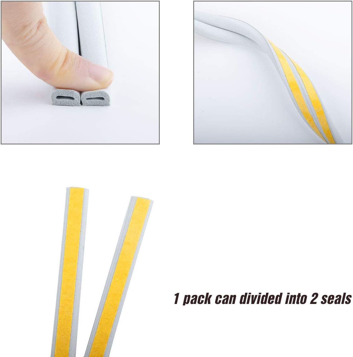 Indoor Weather Stripping,Self Adhesive Foam Window Seal Strip for Doors and Windows Weatherstrip Gap Blocker,7/20-Inch x 6/25-Inch x 8-Feet,(2 Seals Total 16.5Feet) Grey - - 