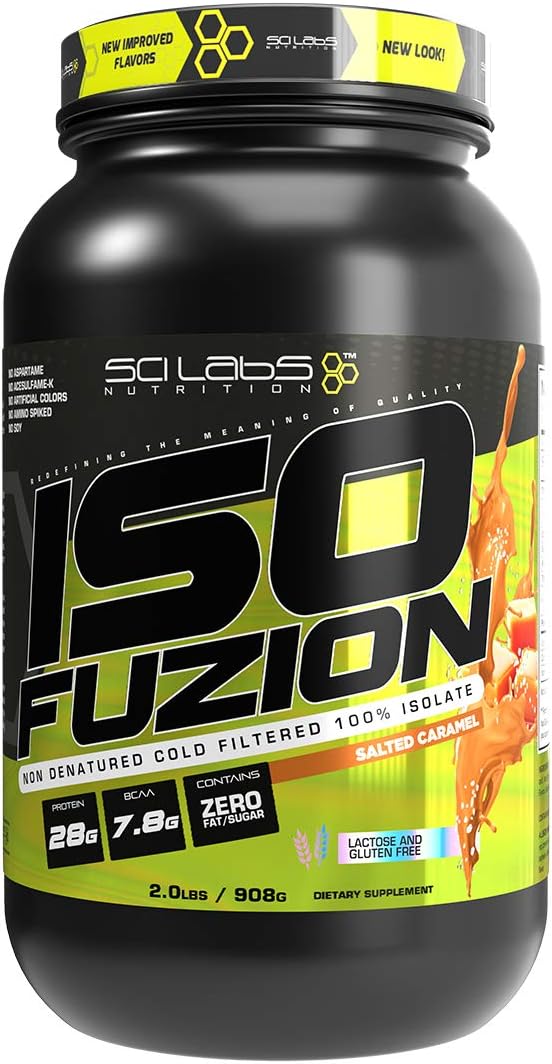 Iso Fuzion 100% Whey Isolate 28g Non Denatured Protein Powder, Salted Caramel Flavor, 2lb