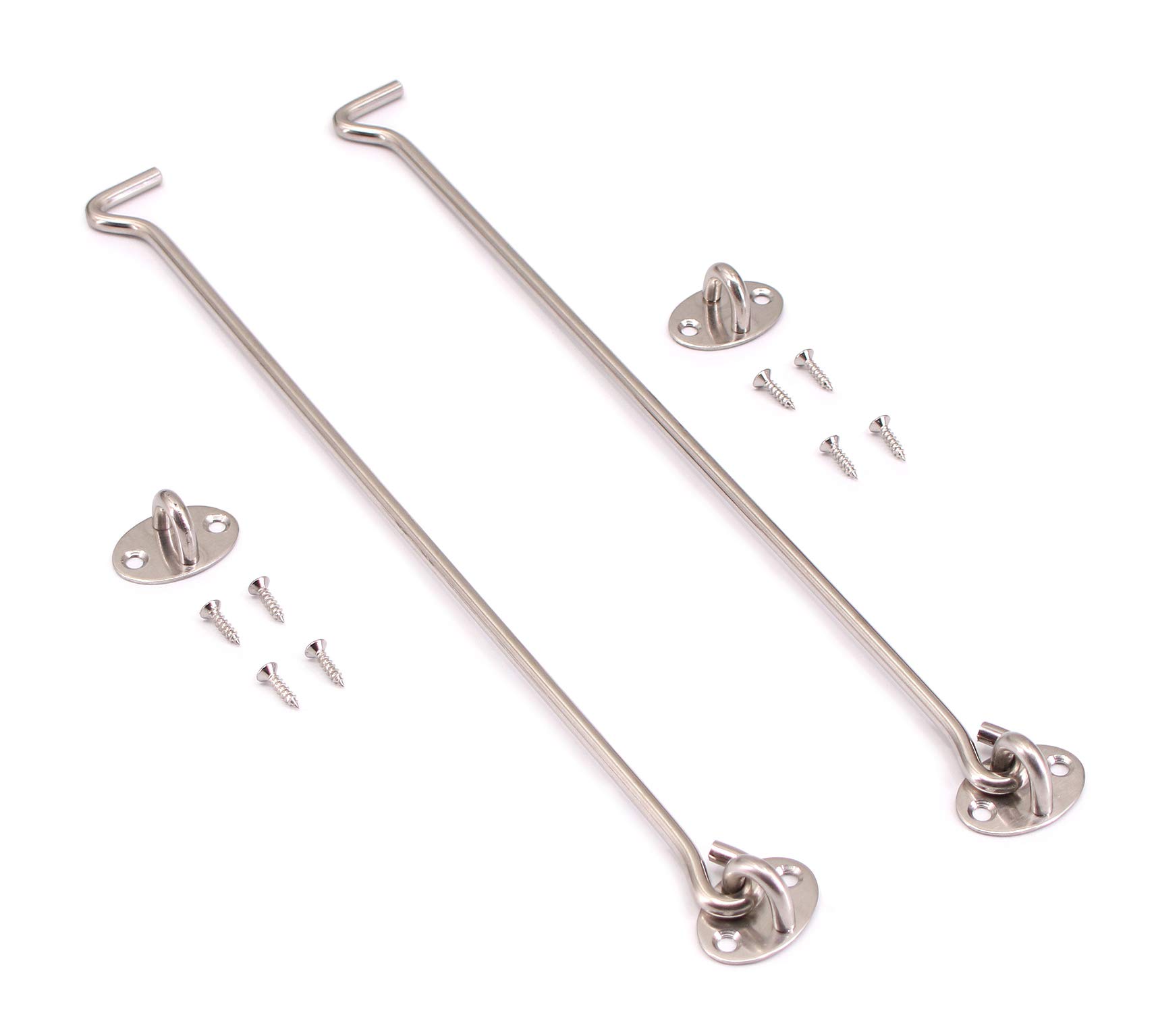 SUNDELY® Stainless Steel Cabin Hook Catch Eye Latch Lock Silent Holder Window Brace with Eyes for Shed Cabin Gate Door Window Shutter (2 x 14" / 350mm)