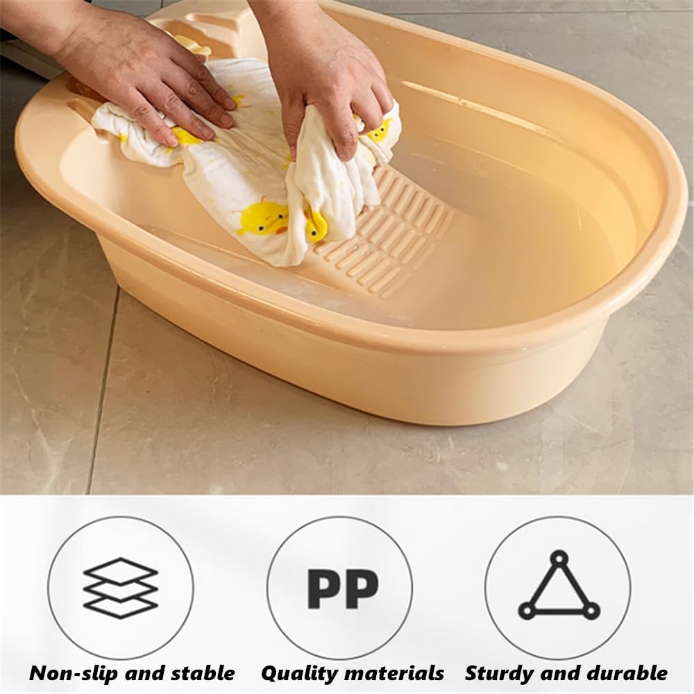 chislim 2 PCS Wash Tub With Washboard,Home Non Slip Laundry Tub,Large Thickened Laundry Basin for Home Laundry,Clothes Soaking (A)
