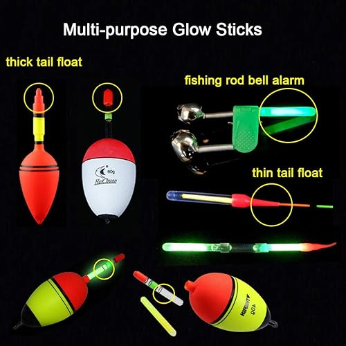 Miniatura 6 de QualyQualy Varillas incandescentes de pesca para bobbers de 1, 1.5, 2, 3 pulgadas, luces de alarma de campana de pescar, luces de alarma Bobber, kit