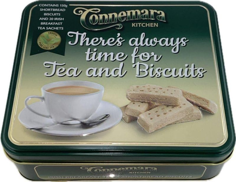 JC Walsh and Sons Connemara Irish Tea & Shortbread Biscuits Combo – 20 Tea Sachets & 5.29oz Butter Cookies in Reusable Tin – Gift for Tea Lovers (Afternoon Tea & Biscuits)