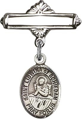 Sterling Silver Baby Badge with St. Lidwina of Schiedam Charm and Polished Badge Pin 1 X 5/8 inches
