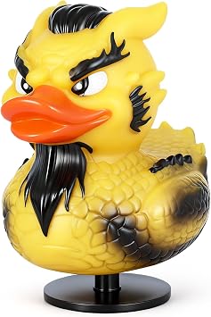 Mini Rubber Duck Figure, Funny Dragon Rubber Duck Collectible Set with Base and Sticker, Perfect for Play, Display Shelves, or Desk Decoration