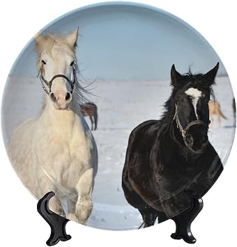 6inch Animals Ceramic Decorative Plates, Black and White Horse Art Decoration for Home Decor Ceramic Ornament for Home & Kitchen Decor Gifts