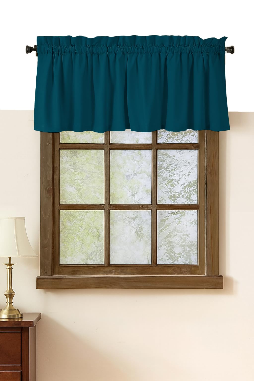Native Fab Set of 2 Valance Curtains for Windows 54"x18" - Rod Pocket - Semi Sheer - Mini Curtain for Kitchen, Cafe, Living Room, Bedroom, Basement - Teal Green