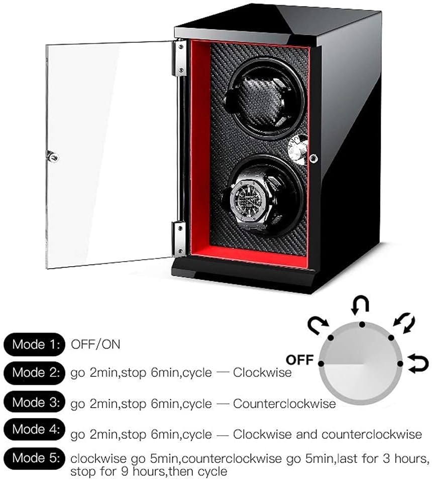Automatic Double Watch Winder Wood Shell Piano Paint Exterior Adjustable Watch Pillows,Quiet Motor Vertical Design Good
