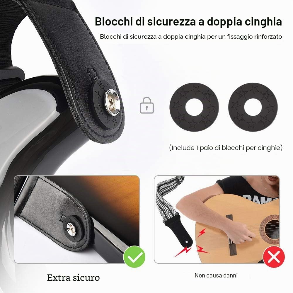 LEKATO Tracolla per chitarra con plettro per chitarra Tracolla per chitarra regolabile con estremità in vera pelle Lunghezza da 45 "a 59" per bassi elettrici acustici Larghezza 3 "