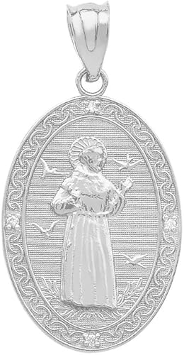 Claddagh Gold 925 plata de ley San Francisco de Asís CZ colgante ovalado con dije de medalla (pequeño)