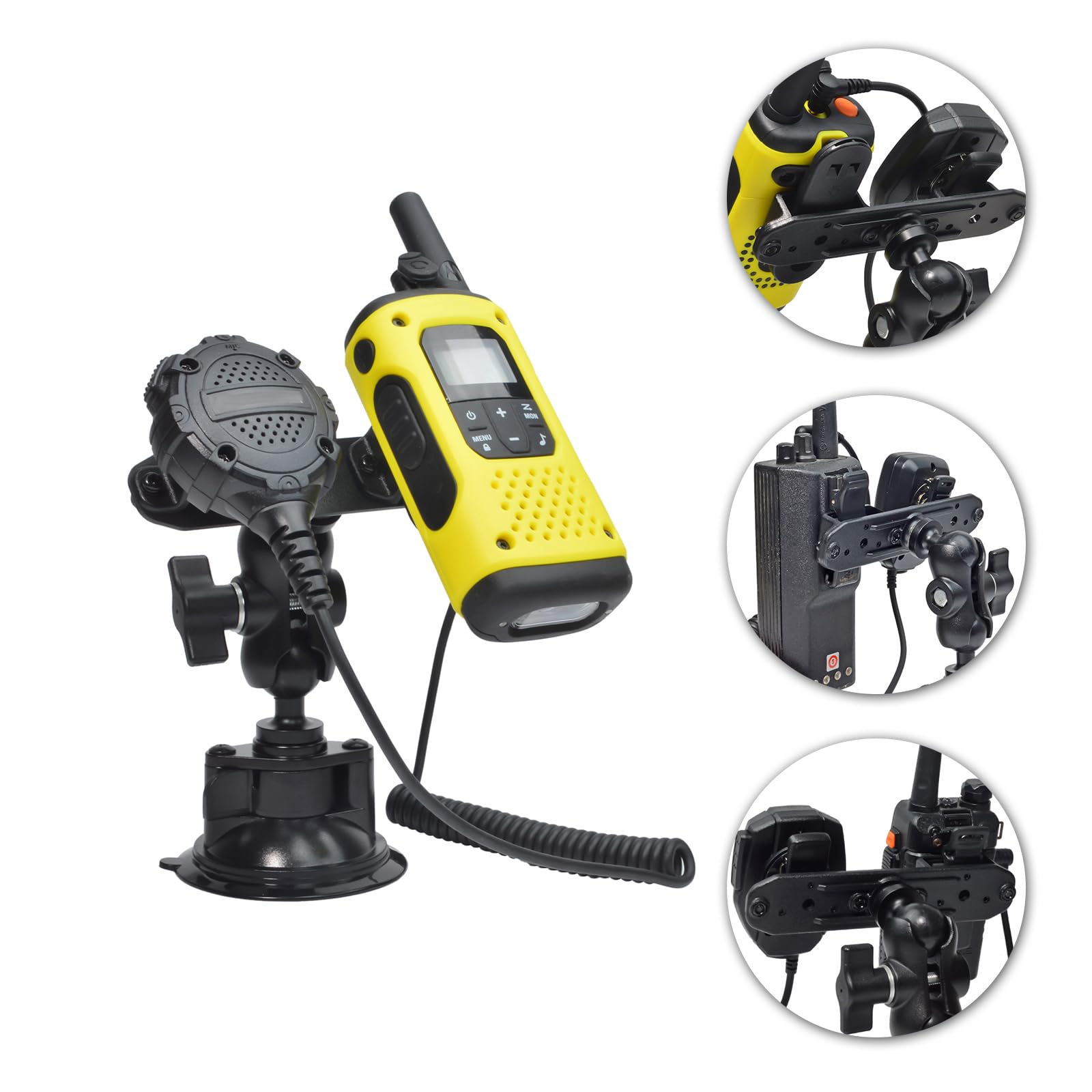 Support à Ventouse pour Talkie Walkie/Radio Micro, Porte de Voiture Réglable pour Radio, Compatible avec Motorola BaoFeng Icom Kenwood Wouxon QUANSHENG Radios Bidirectionnelles