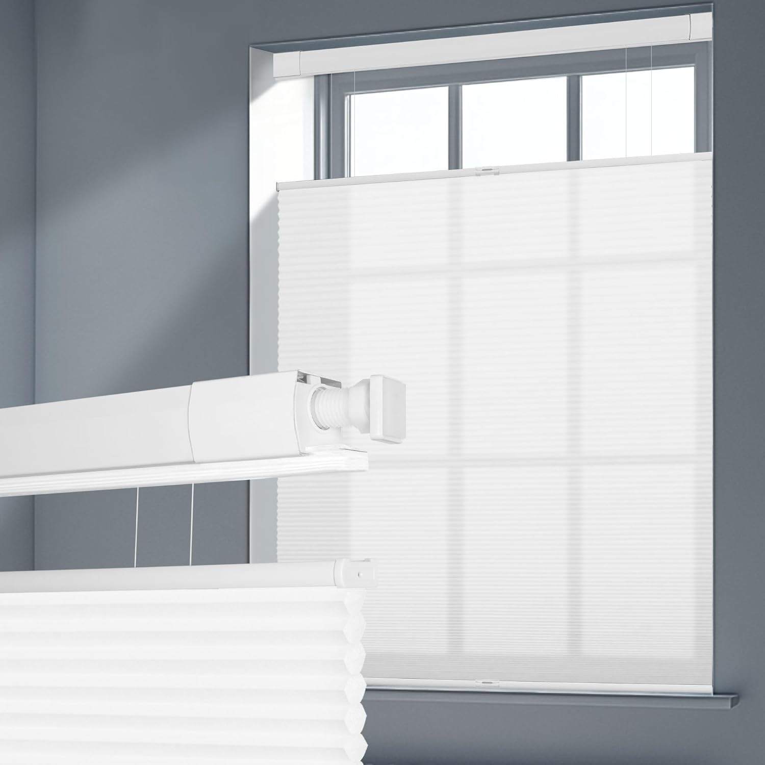 No Tools No Drill Blinds Top Down Bottom Up Cellular Shades for Window Light Filtering Cordless Honeycomb Shades Pleated Blinds for Window Easy Install (White,81" W x 56" H)