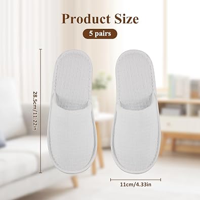 5 Pairs Disposable Slippers White Non-Slip Closed Toe Slippers Shoes Comfortable Waffle Adult Slippers for Spa Guest Travel Hotel Nail Salon