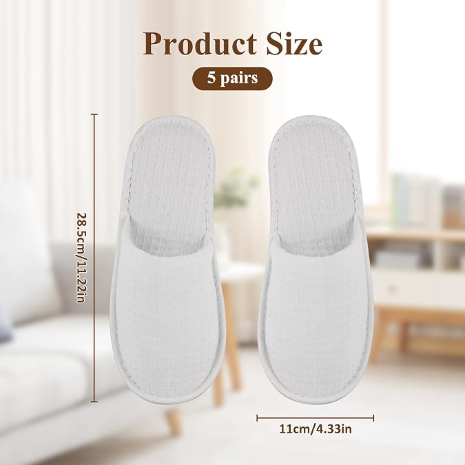 5 Pairs Disposable Slippers White Non-Slip Closed Toe Slippers Shoes Comfortable Waffle Adult Slippers for Spa Guest Travel Hotel Nail Salon