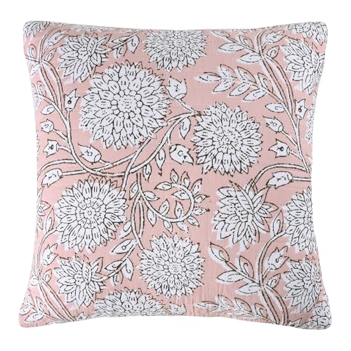 Levtex Home – Adare Blush Decorative Pillow – 18x18in – Feather Filled Throw Pillow – Floral Pattern – Blush and White – Zipper Closure