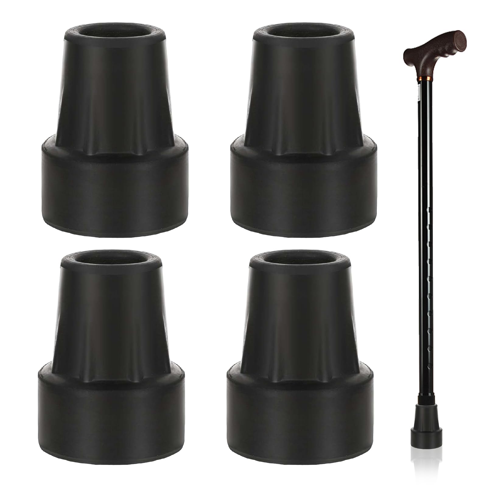 GMHLLES Walking Stick Rubber Ends,4 Pcs Ferrules for Walking Sticks,Heavy Duty Trekking Pole Tip Replacement Rubber Non-Slip Walking Stick Accessories Fits Most Canes Trekking Poles Seniors Crutches