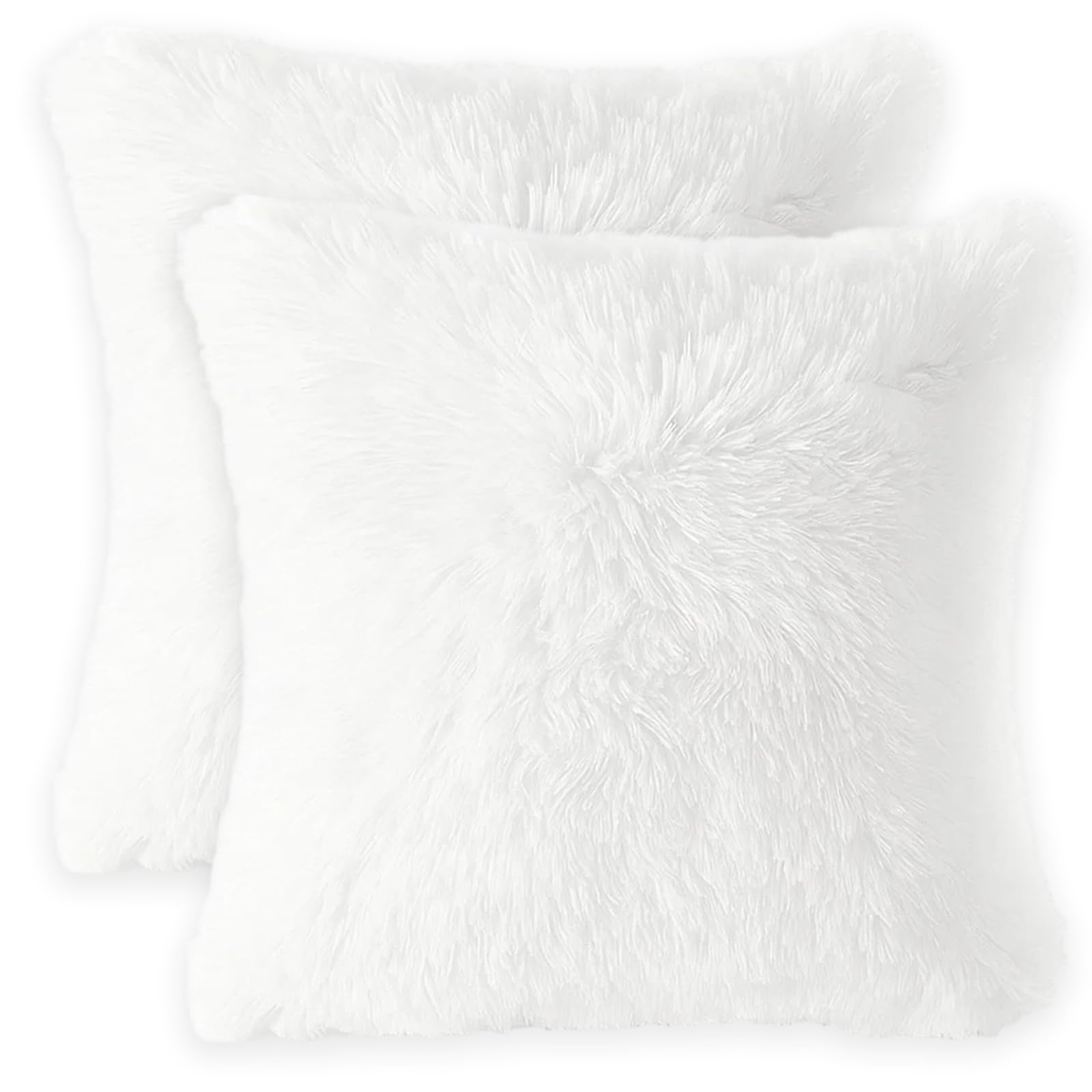 QhgPnt 2pcs White Cushion Covers, Fluffy Cushion Covers for Bed, Decorative Pillows for Bed, White Fluffy Cushions, 45cm x 45cm Faux Fur