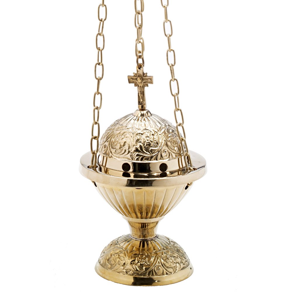 NKlaus encensoir avec Croix chaîne 70cm encensoir intérieur Laiton doré 7621