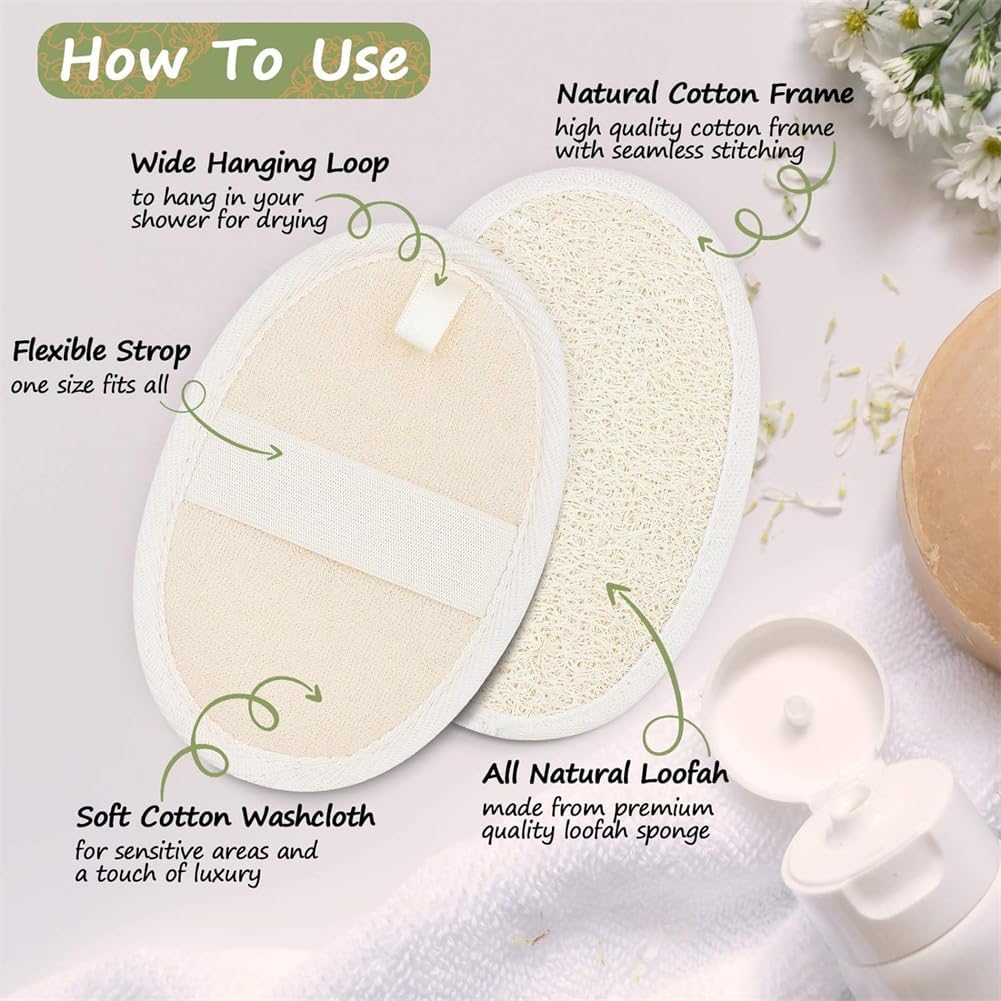 2-Pack Exfoliating Body Scrubber Loofah Sponge,Loofah Sponge Exfoliating Body Scrubber - Natural Luffa & Terry Cloth, Body Scrubbers for Men and Women,Perfect for Bath Spa and Shower