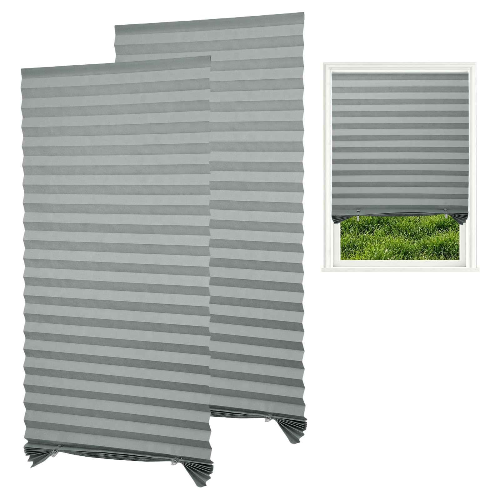 sourcing map 2 Pack No Drill Blinds for Windows, 60 x 150 cm Stick on Blackout Temporary Blinds Curtains with 4 Clips for Bedroom Kitchen Bathroom, Gray