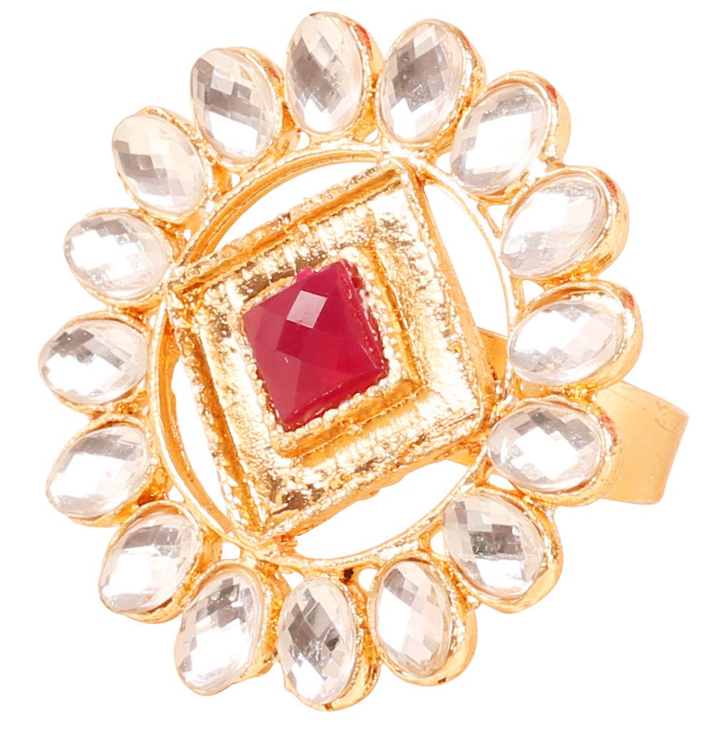 Indian Bollywood Pretty Royal Adjustable Size Designer Wedding Jewelry large Cocktail Ring in Rhinestone crystal Gold Silver and Oxidized Tone For Women.