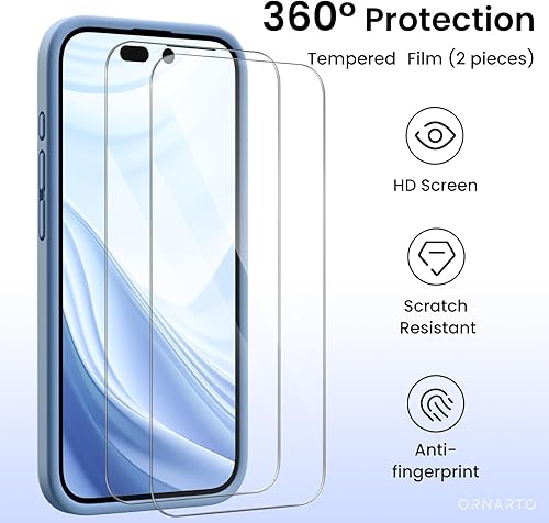 Vista 17 de ORNARTO Compatible with iPhone 15 Pro Max Case with 2 x Screen Protector, Shockproof Liquid Silicone Cover, Drop Protection Phone Case for iPhone 15