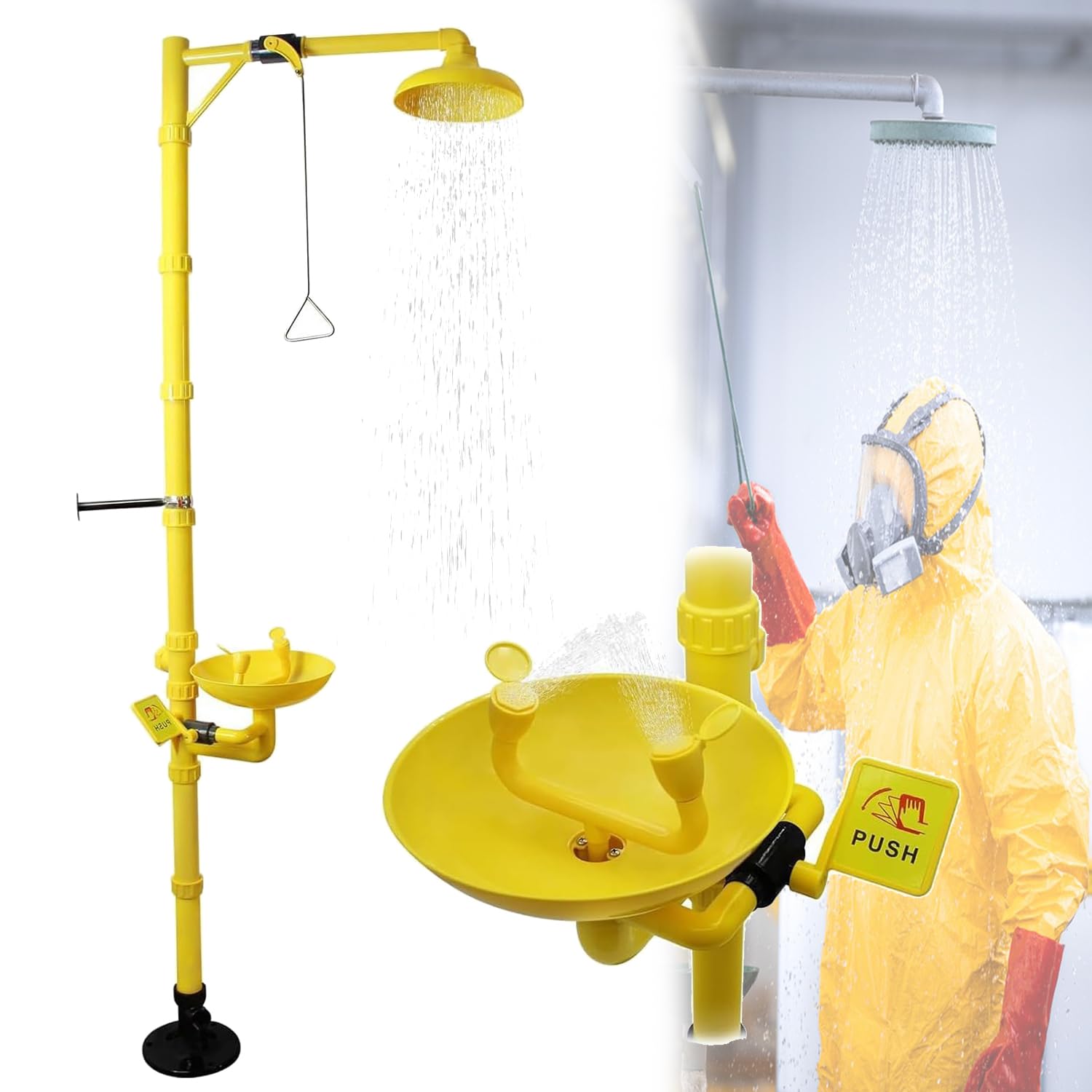 Set doccia e lavaggio occhi di emergenza, dispositivo multifunzione di sicurezza per doccia con doppi ugelli per una risposta immediata ai rischi in fabbriche e laboratori
