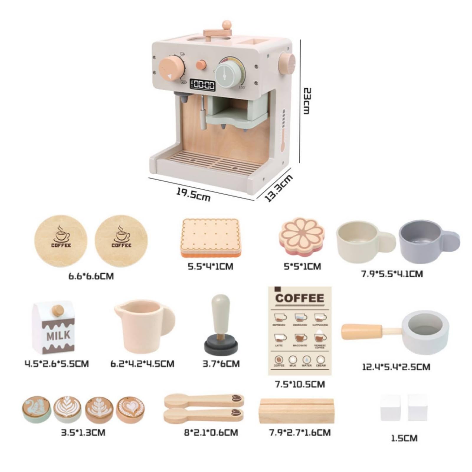 Kinder Spielgerät Holz Kaffeemaschine Nachbildung Spielküchengerät Espressomaschine Getränkezubereiter Ausgestattet mit Zubehör für Rollenspiele Kinderzimmer Familienspiele