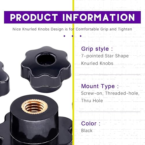 Miniatura 6 de Swpeet 32 piezas M4 M6 M8 M10 7 Star Pasante Perilla de Agujero de Rosca Hembra Tuerca de Sujeción Kit Surtido de Perillas en Forma de Estrella