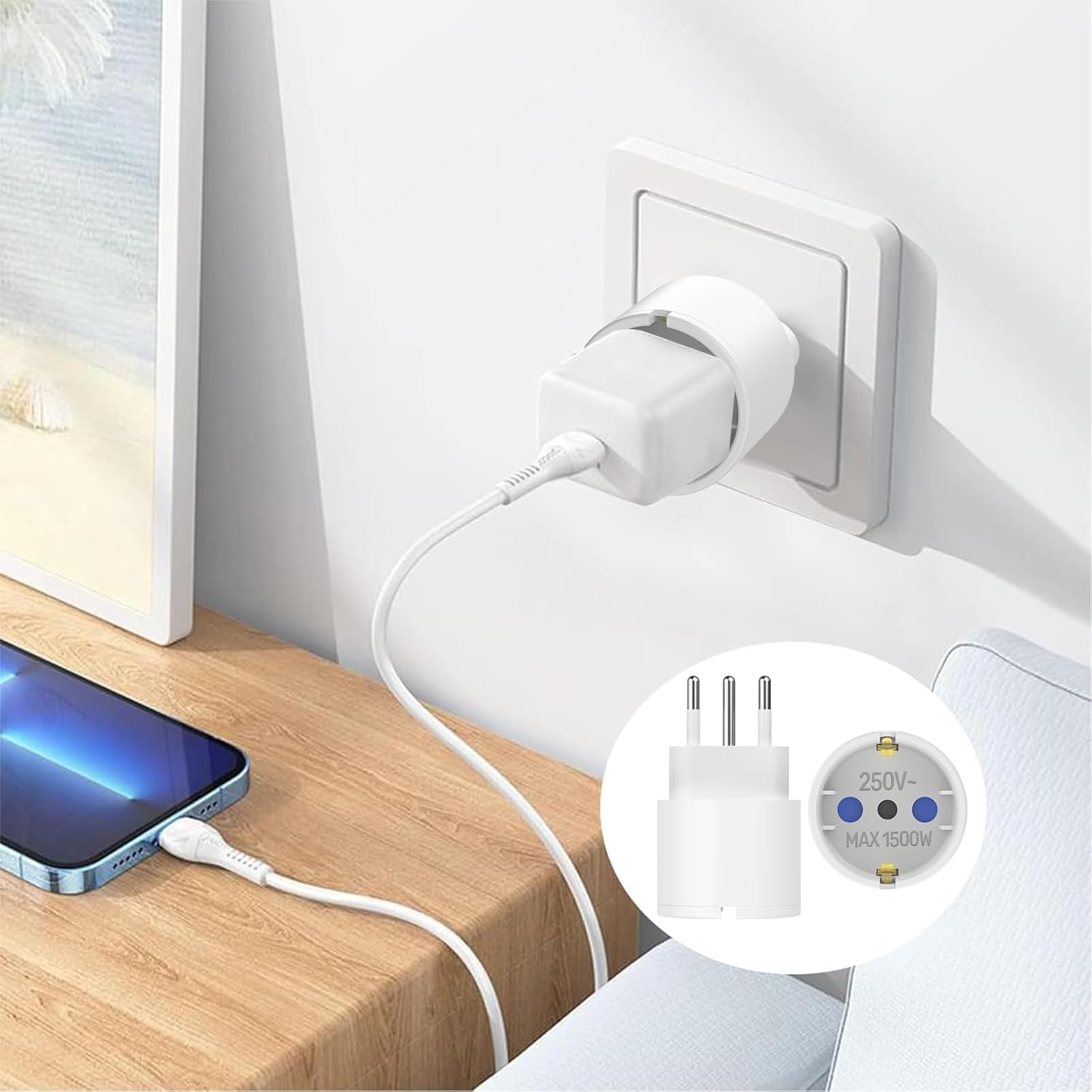Lot De 3 Adaptateurs De Voyage USA Vers Europe - Prise Américaine (2 Broches Plates) Vers Prise Européenne (2 Broches Rondes) - 110-250V, 500W - Pour Smartphone, Tablette, Rasoir... - 7