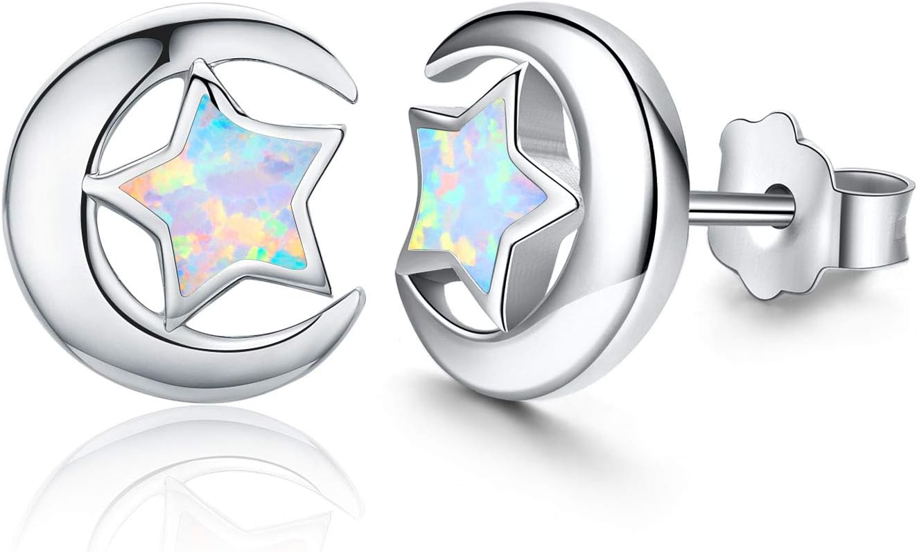 Opal Star Earrings Star Studs 925 Sterling Silver Synthetic Opal Earrings Hypoallergenic Earring Jewelry for Women Mom